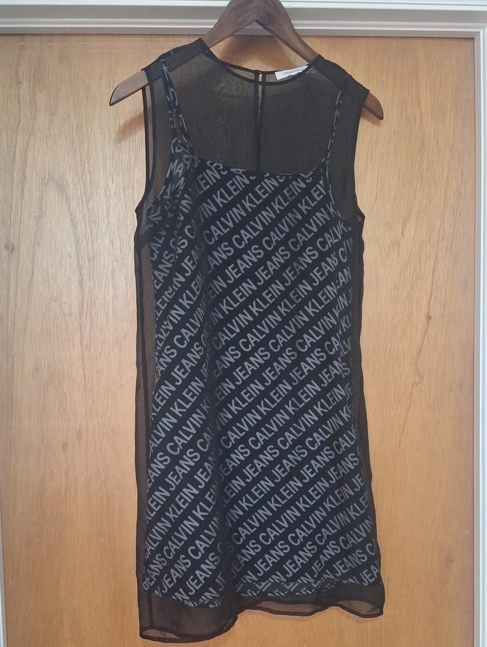 Calvin Klein Jeans Black Sheer Logo Slip Dress